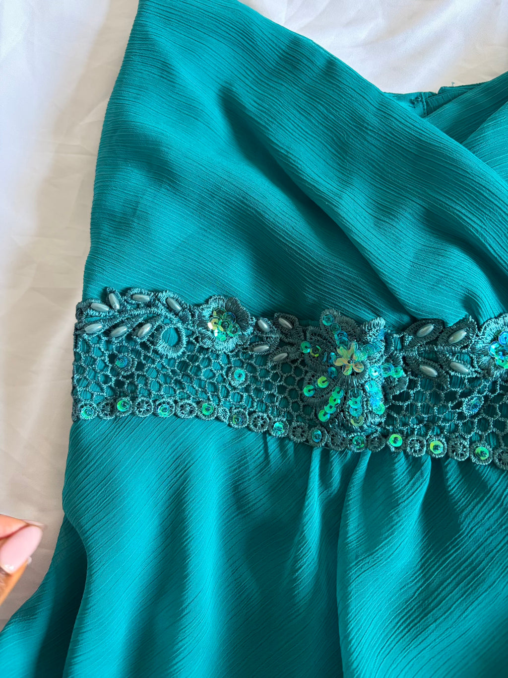 Vintage Y2K Teal Cami with Embellished Underbust Detail with Beads and Sequins