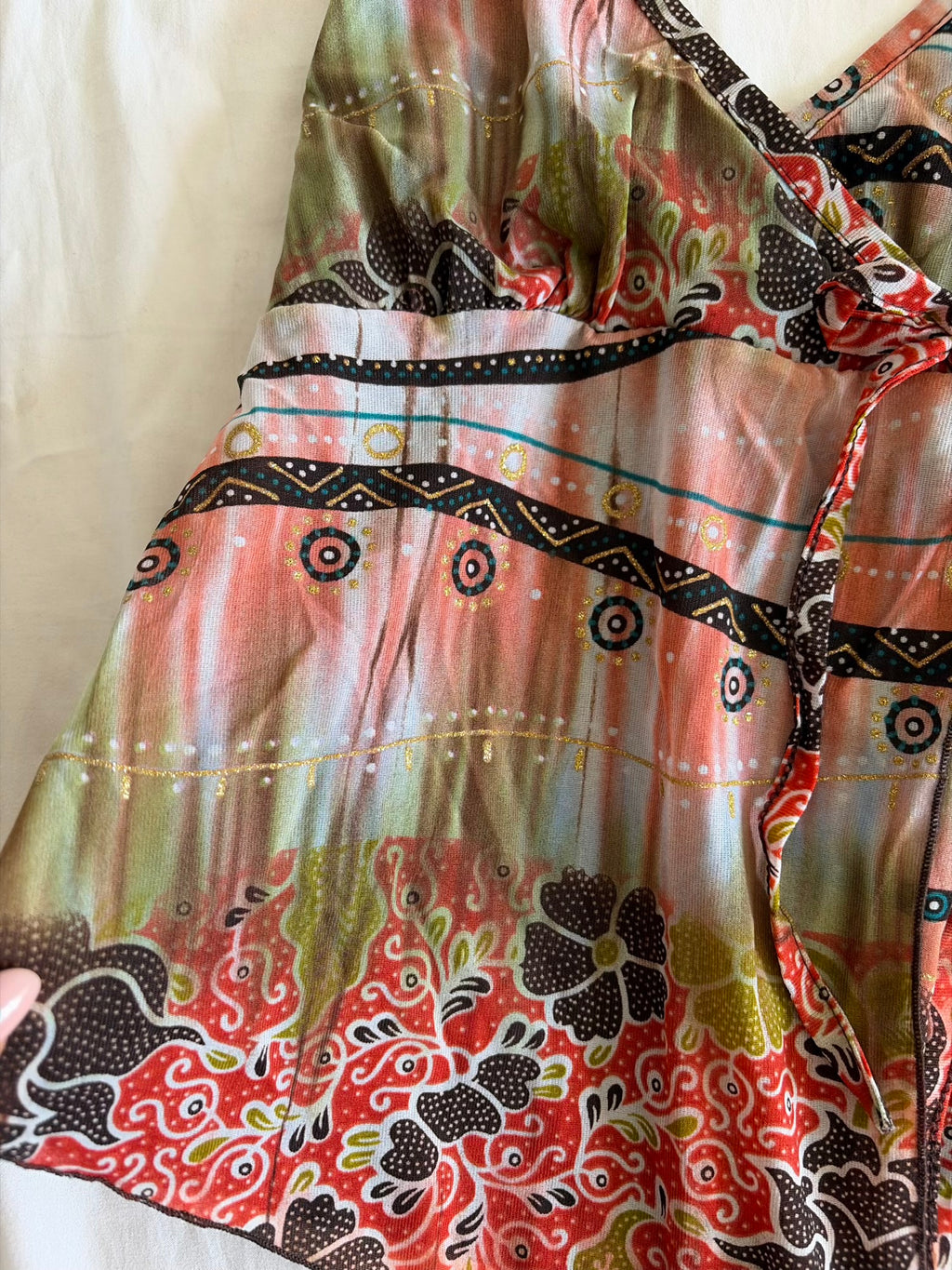 Vintage Y2K French Abstract Asymmetrical Hem Split Front Cami with Sparkles