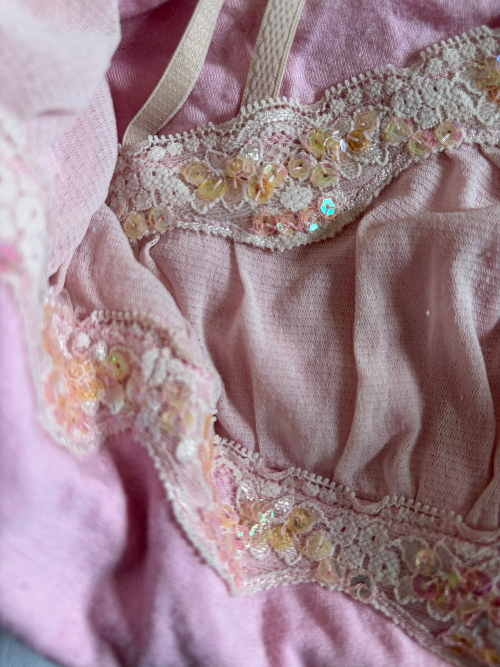 Vintage Y2K Baby Pink Cami with Holographic Sequins