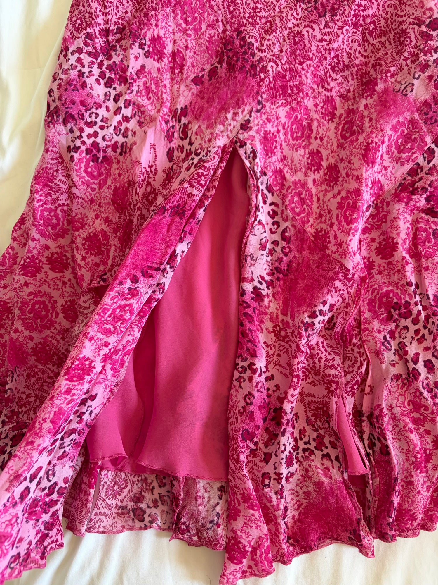 Vintage Y2K pink paisley and floral mermaid fairy hem midi skirt