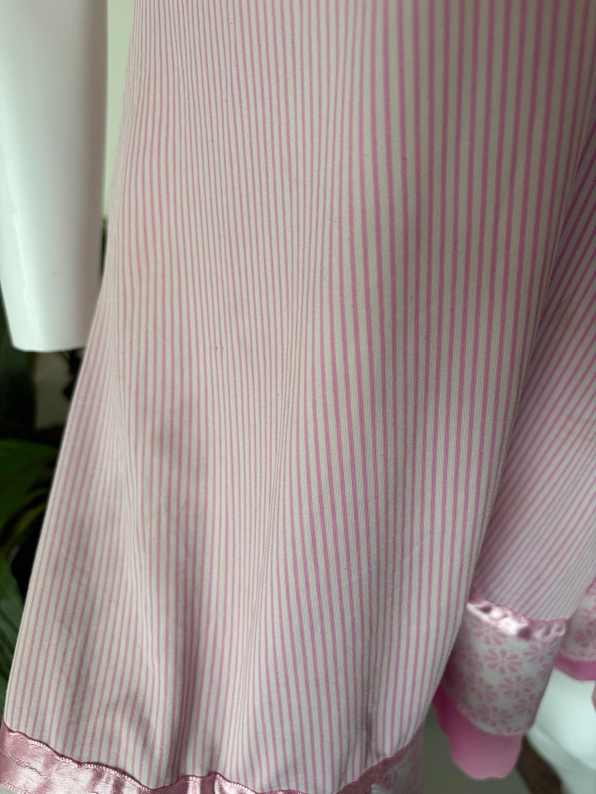 Vintage 2000s Pink Pinstripe and Floral Mini with Mesh Ruffle Hem