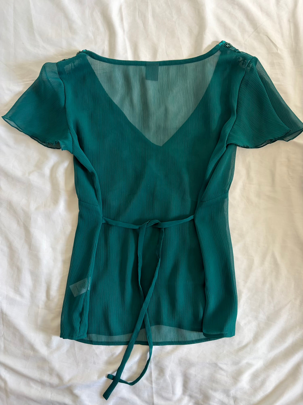Vintage Y2K Teal Sequin Top with Side Ties