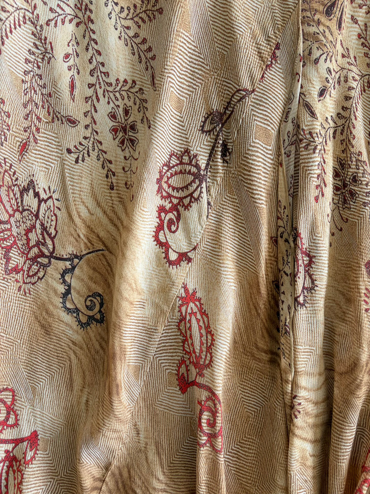 Vintage 1990s Champagne and Brown Autumnal Asymmetrical Hem Skirt