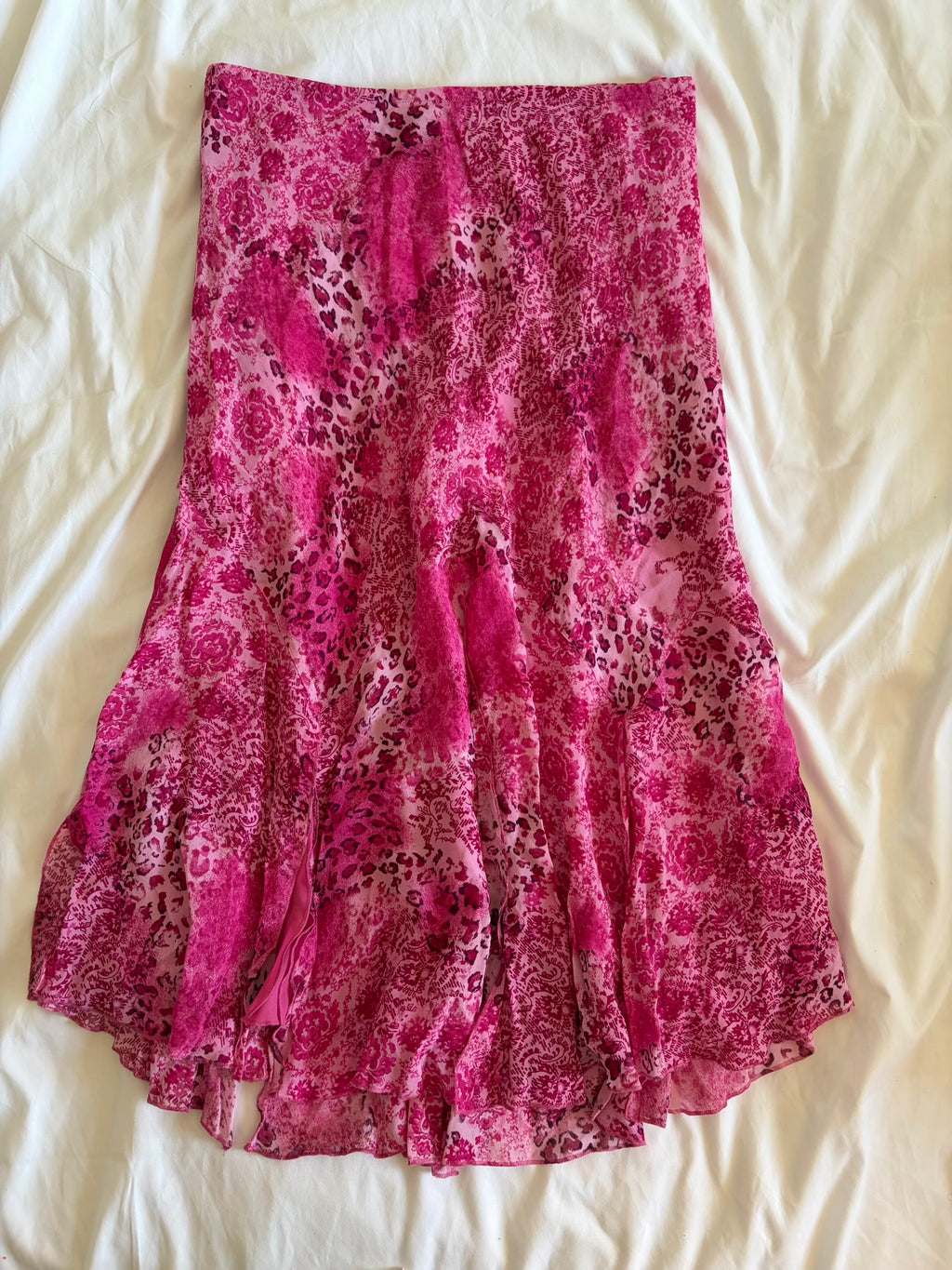 Vintage Y2K pink paisley and floral mermaid fairy hem midi skirt