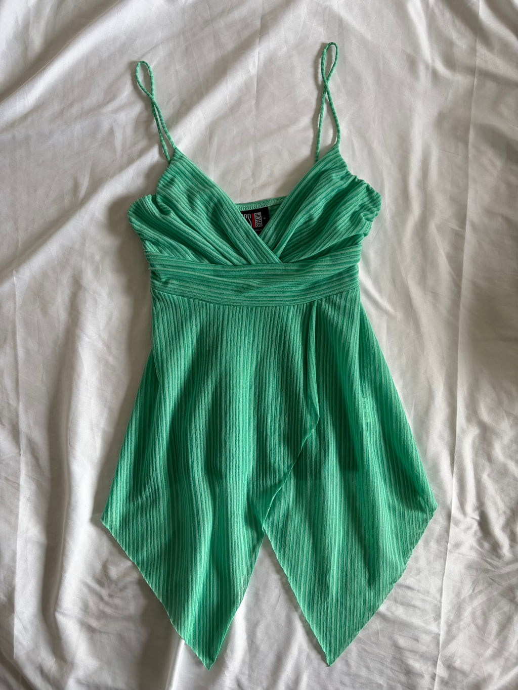 Vintage Y2K Turquoise Pinstripe Handkerchief Hem Cami