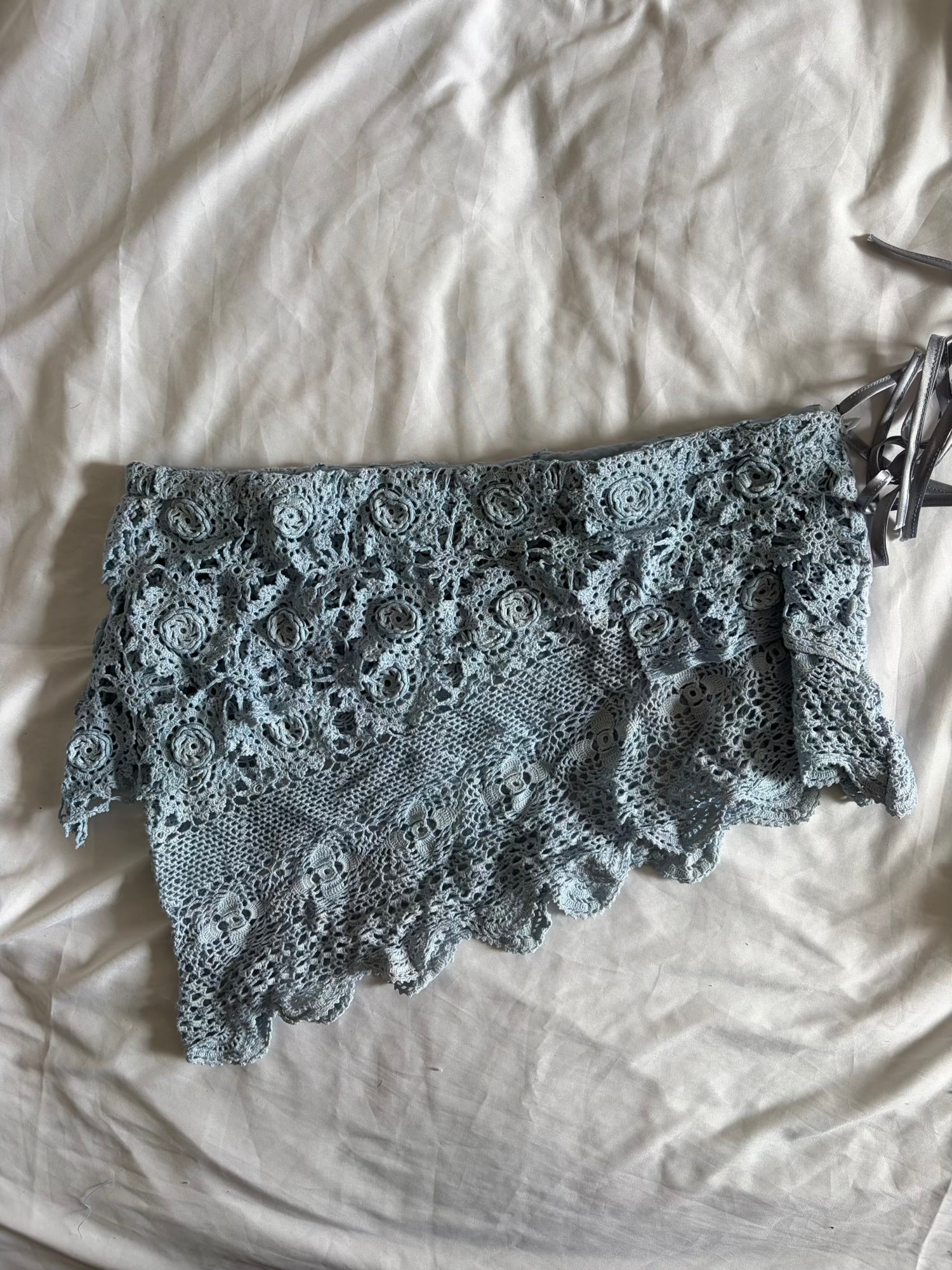 Handmade Turquoise Crochet Backless Halter and Mini Skirt Set