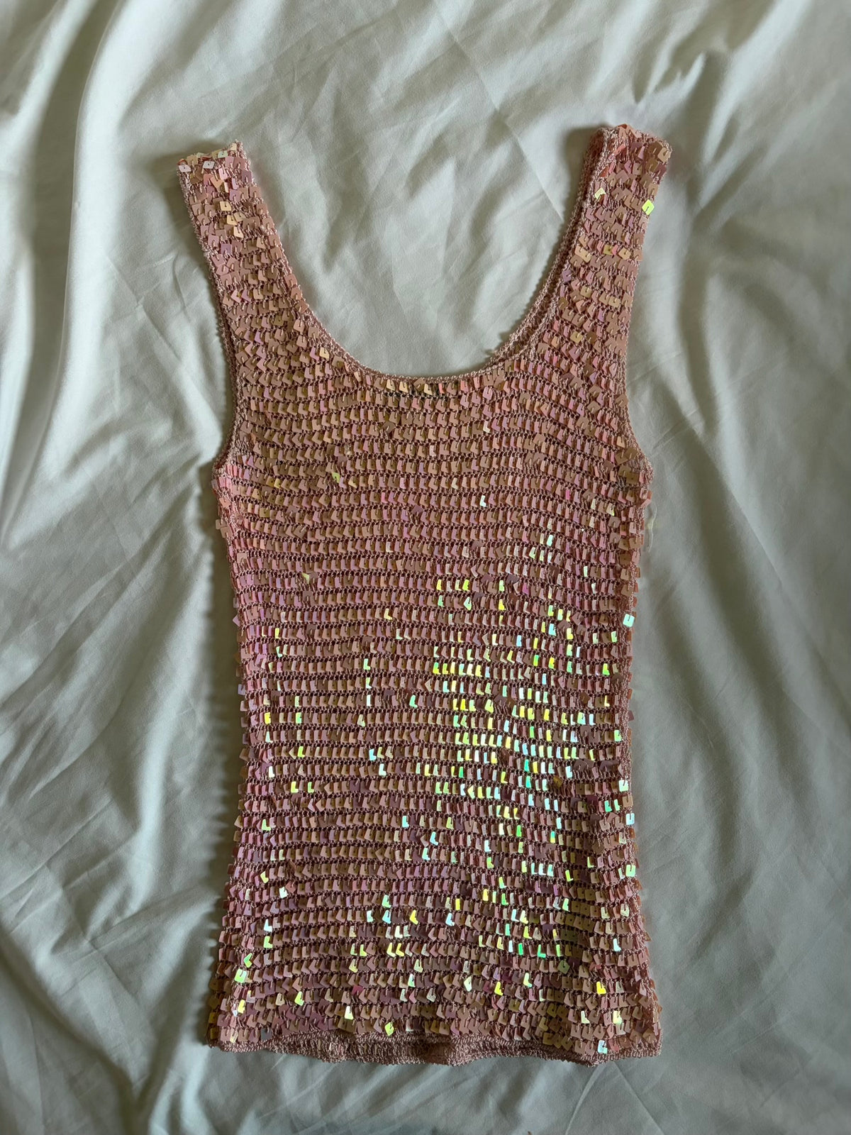 Vintage 2000s Pink Crochet Sequin Top