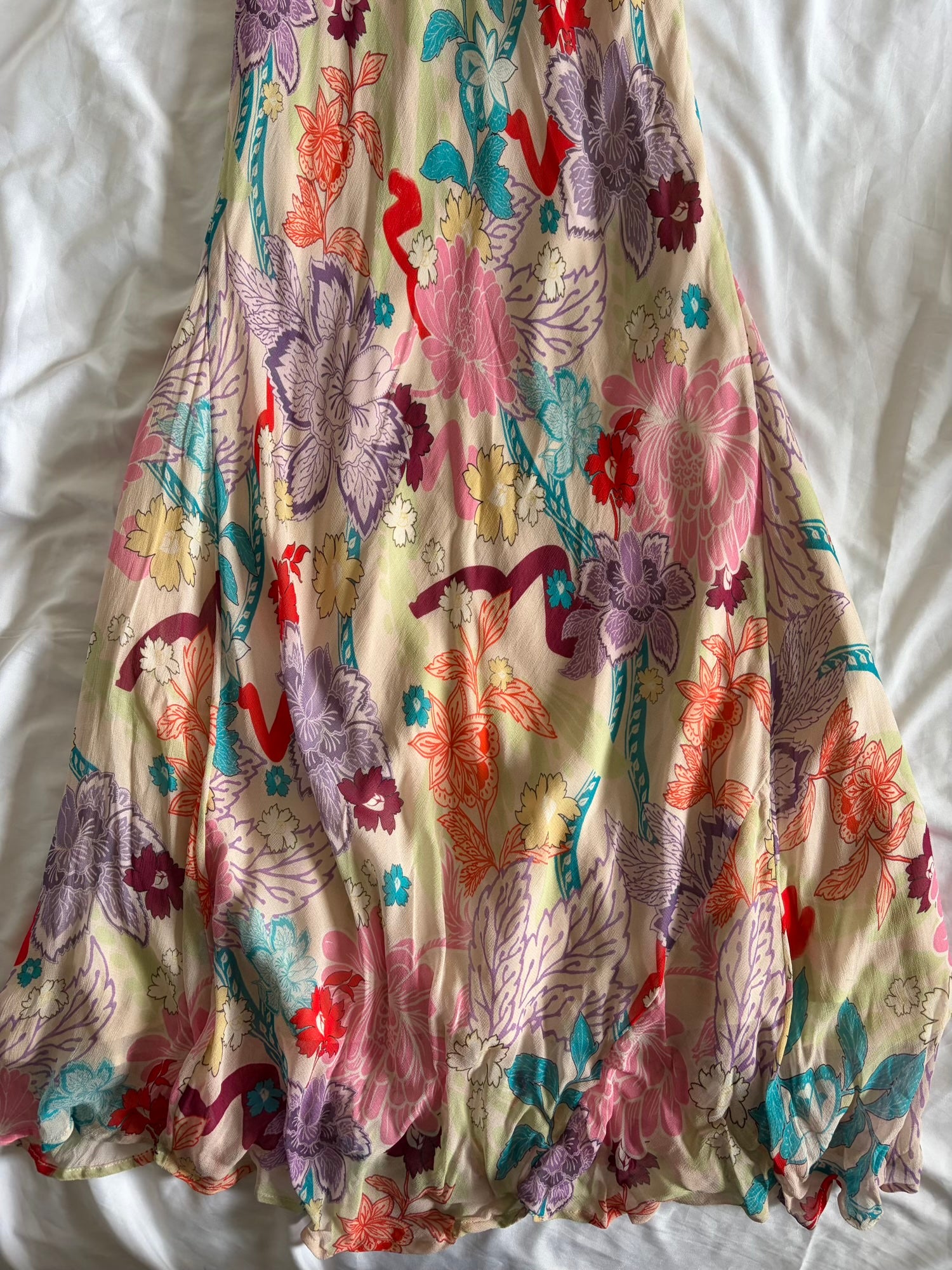 Vintage Y2K Cream Floral Fairy Dress with Sequin and Beaded Details