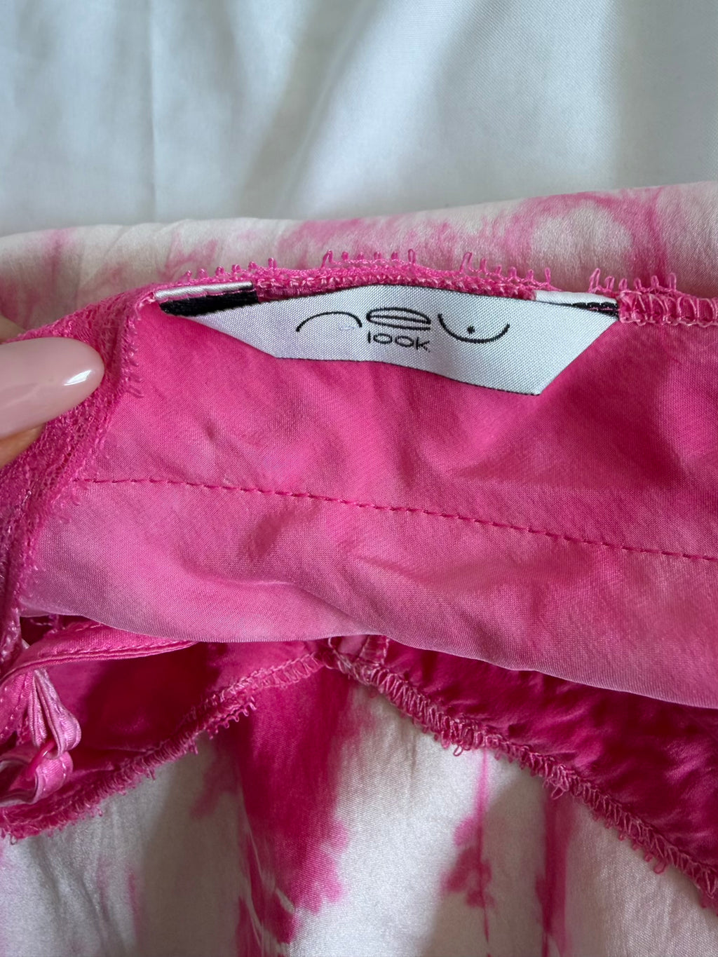 Vintage Y2K Silk Pink and White Tie Dye Beaded Cami