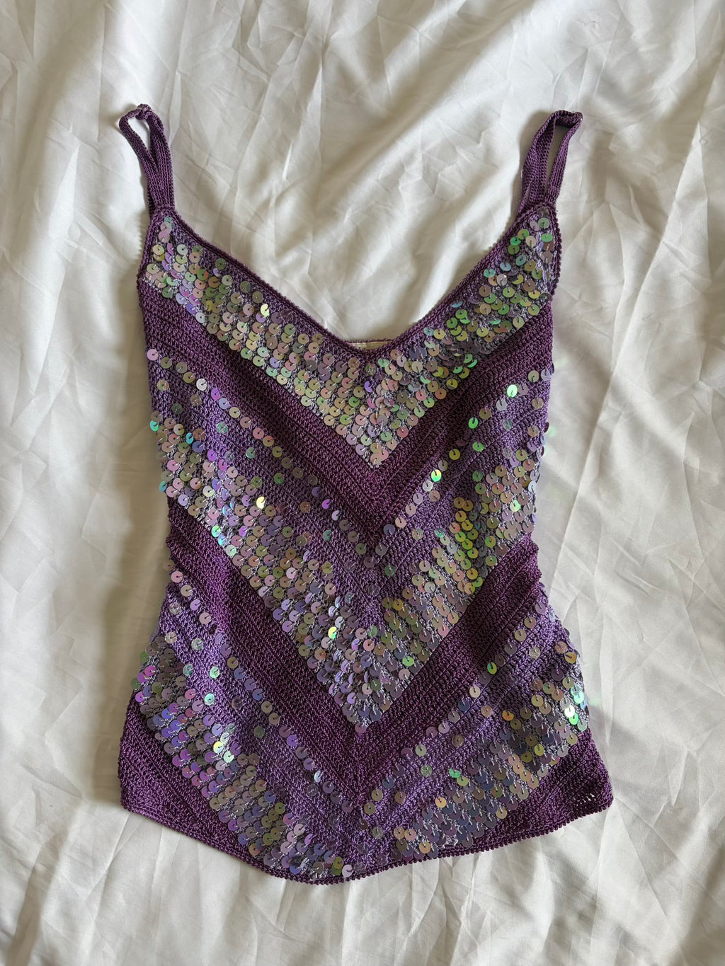 Vintage Y2K Purple and Lilac Sequin Crochet Cami
