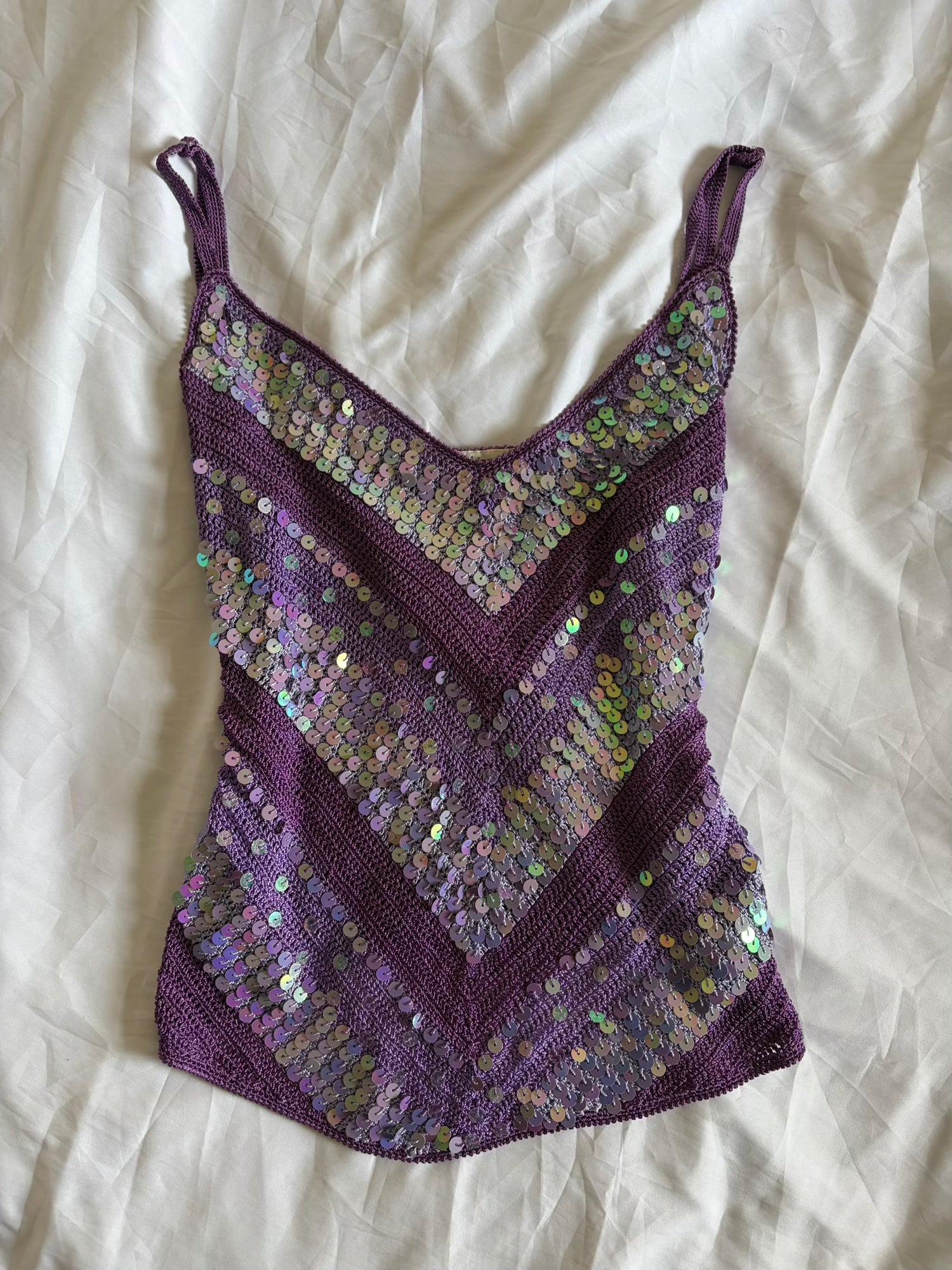 Vintage Y2K Purple and Lilac Sequin Crochet Cami