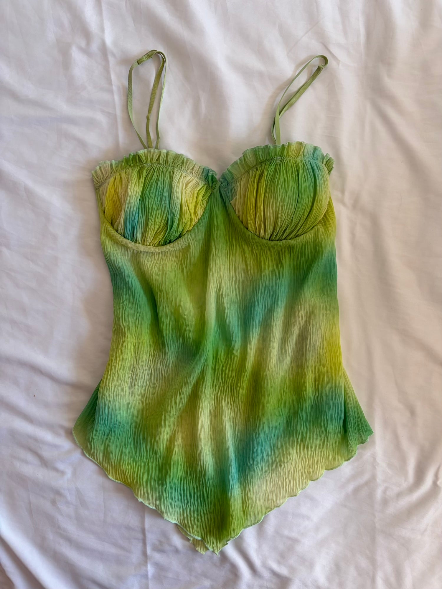 Vintage Y2K Teal Green and Turquoise Ombre Asymmetrical Hem Cami