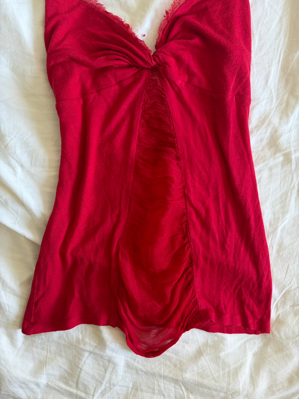 Vintage 1990s Miss Sixty red knot bust cami with contrast panel silver badge