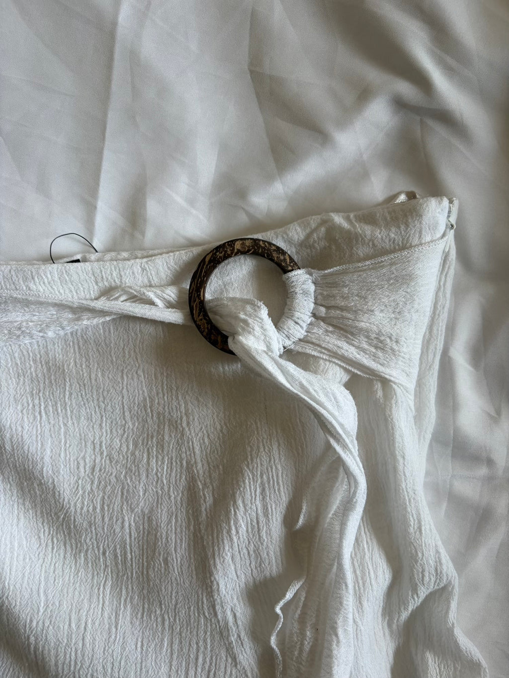 Vintage Y2K Jane Norman White Midi Skirt with Wooden O Ring Detail and Mermaid Hem