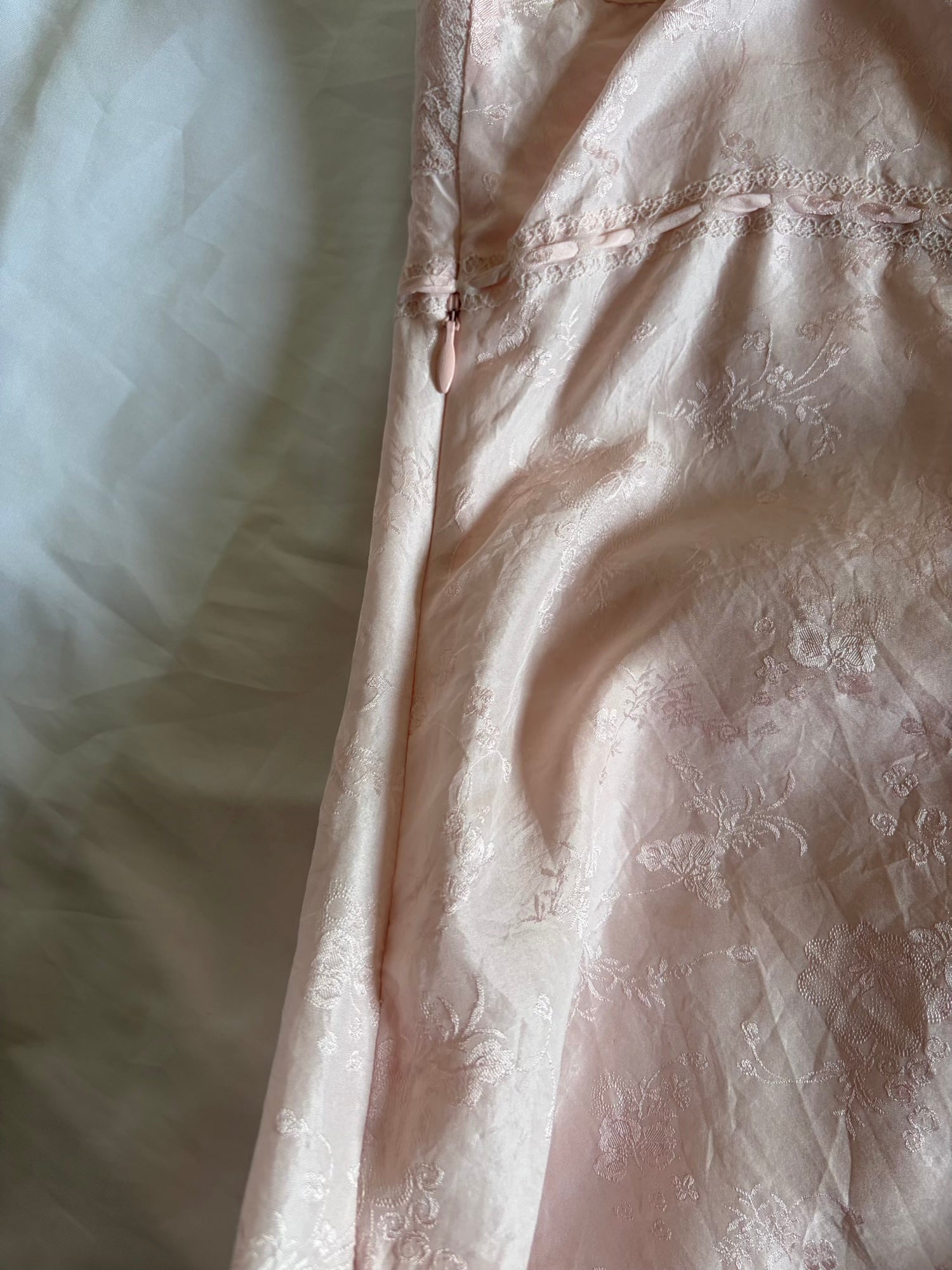 Vintage 1990s Silk Baby Pink Cami with Lace and Ribbon Detail