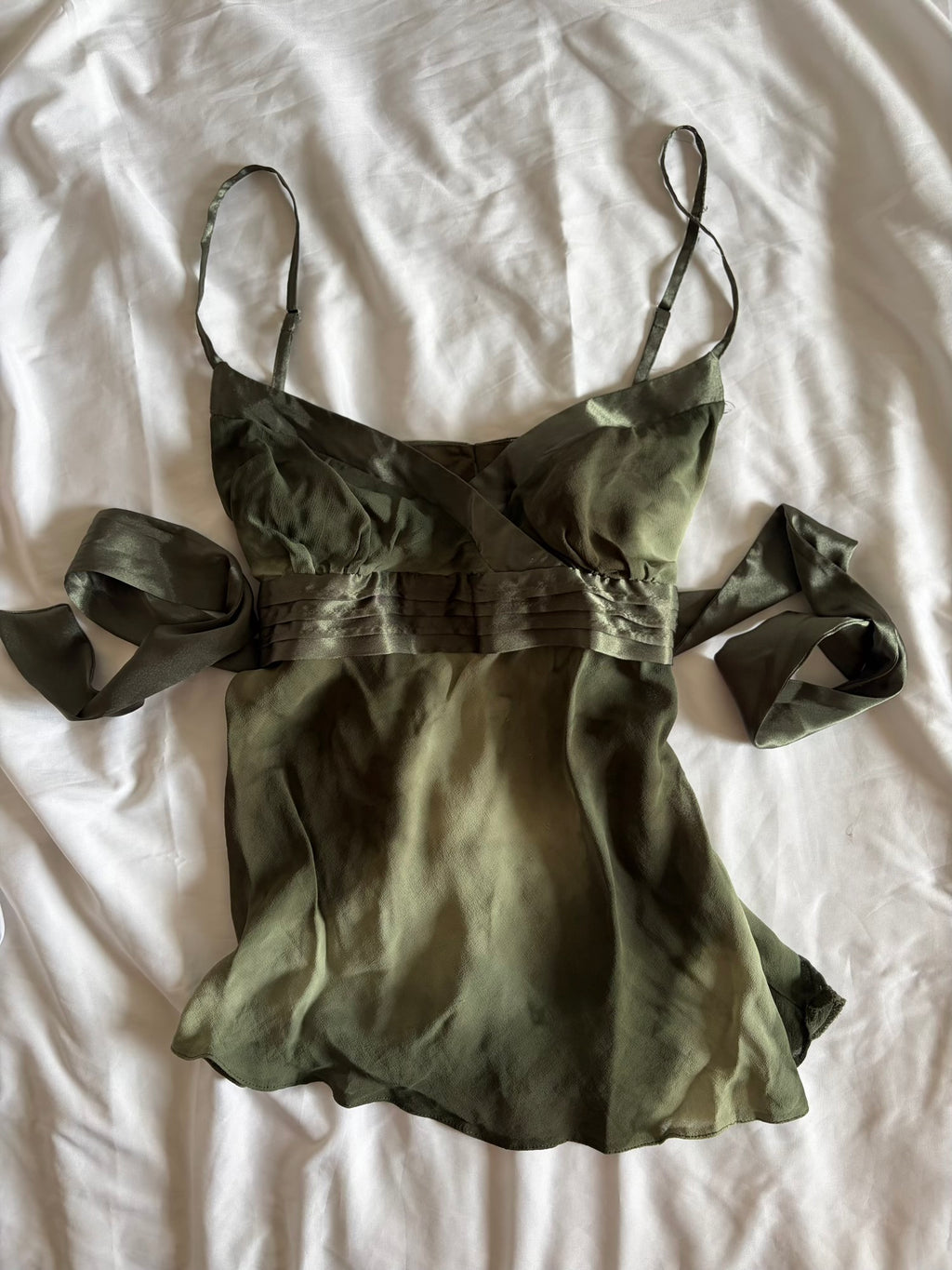 Vintage Y2K green forest fairy grungy tie back cami