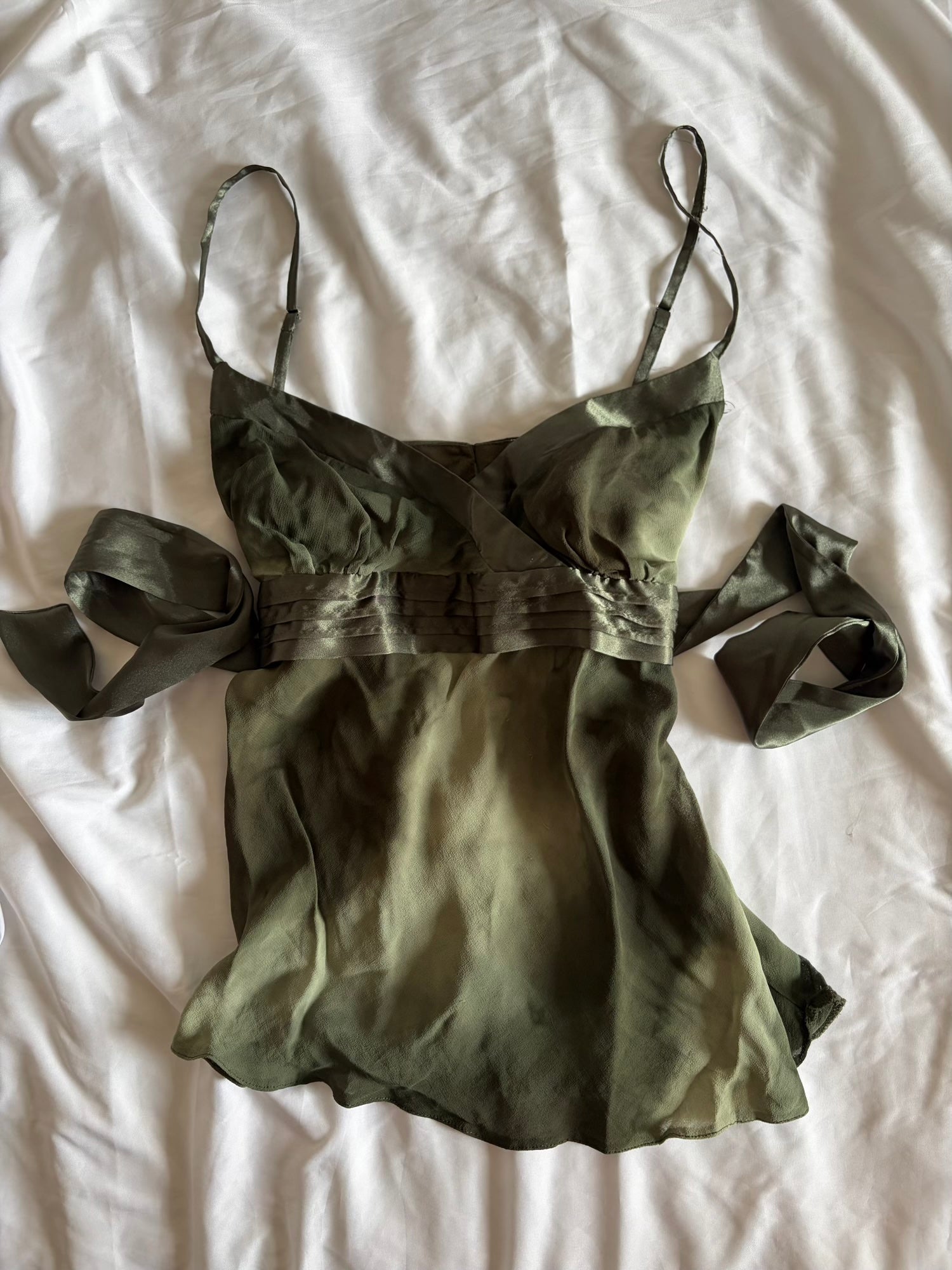 Vintage Y2K green forest fairy grungy tie back cami