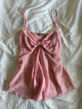 Vintage Y2K Baby Pink Silver Beaded Embellished Knot Bust Cami