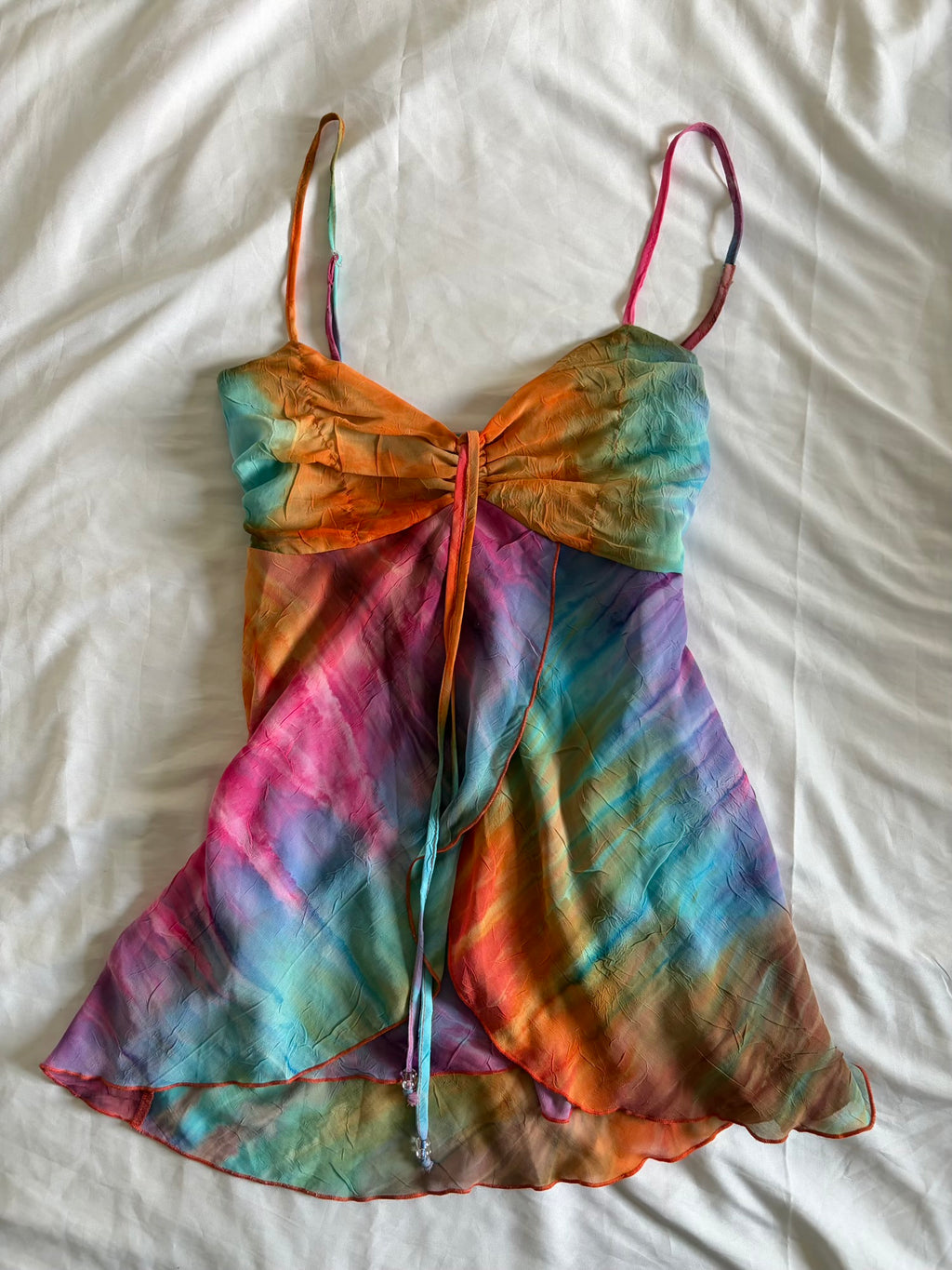 Vintage Y2K Neon Tie Dye Ruched Bust Cami