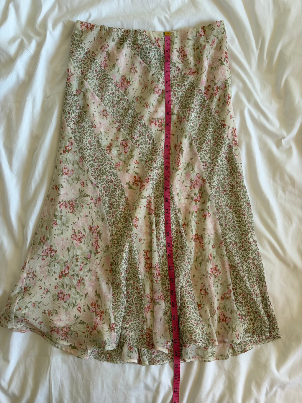 Vintage 1990s pink floral floaty midi skirt with contrast floral stripe detail