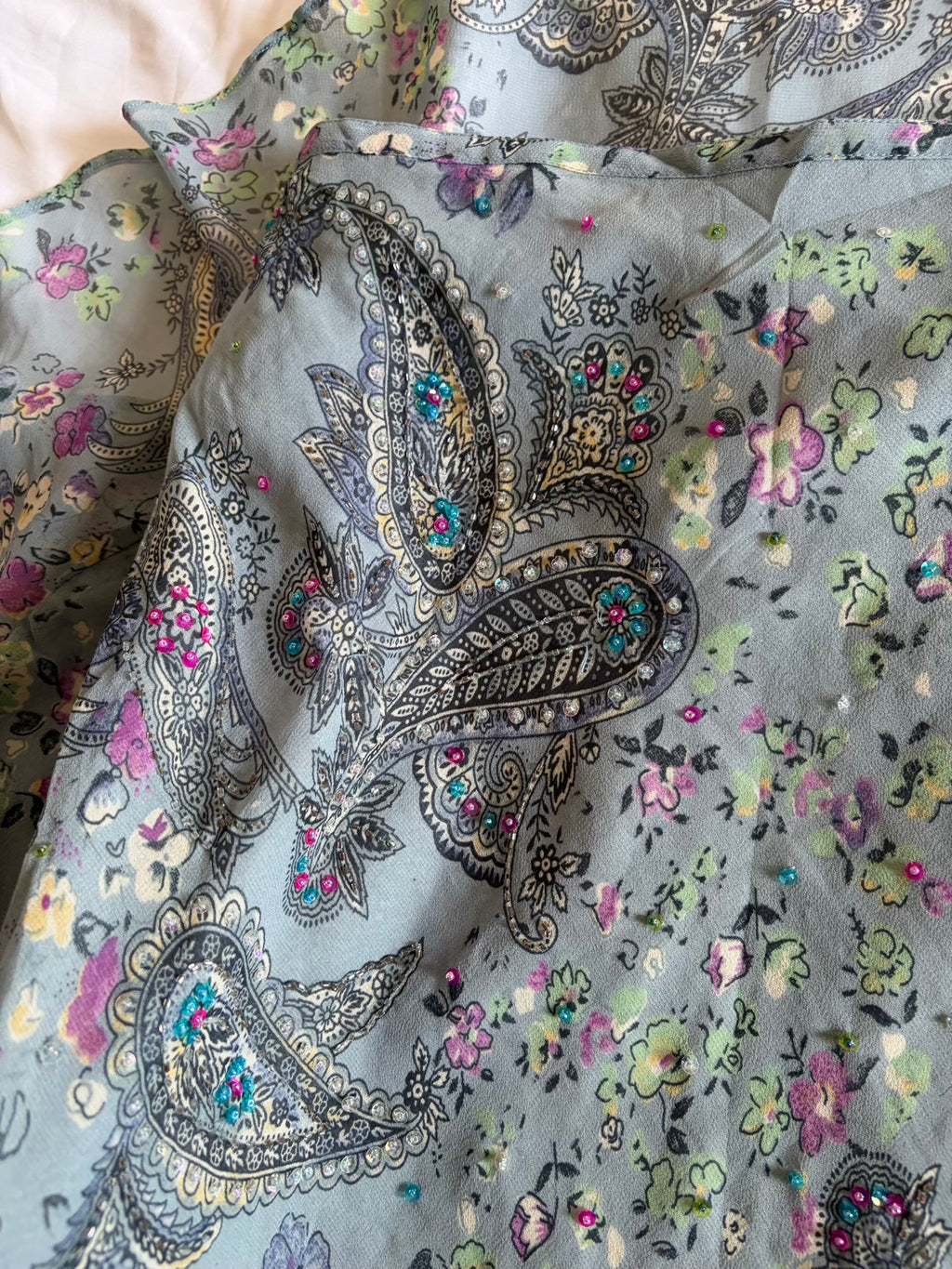 Vintage Y2K Grey Paisley Maxi Skirt with Beaded and Sequin Detail BNWT