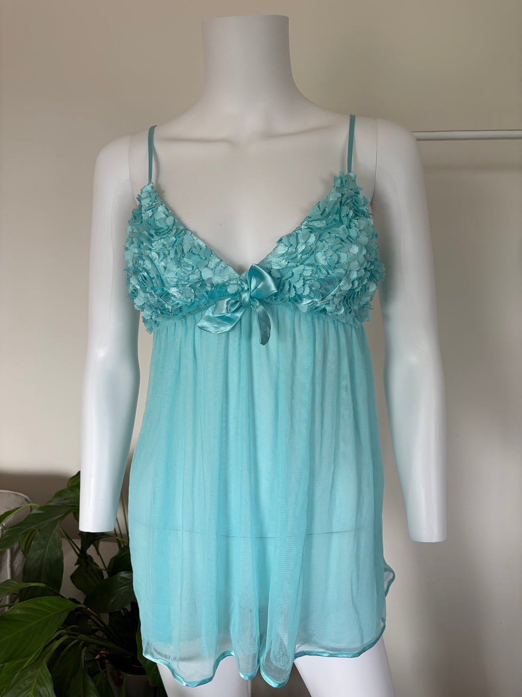 Vintage 2000s Aqua Blue Babydoll with Textured Cups