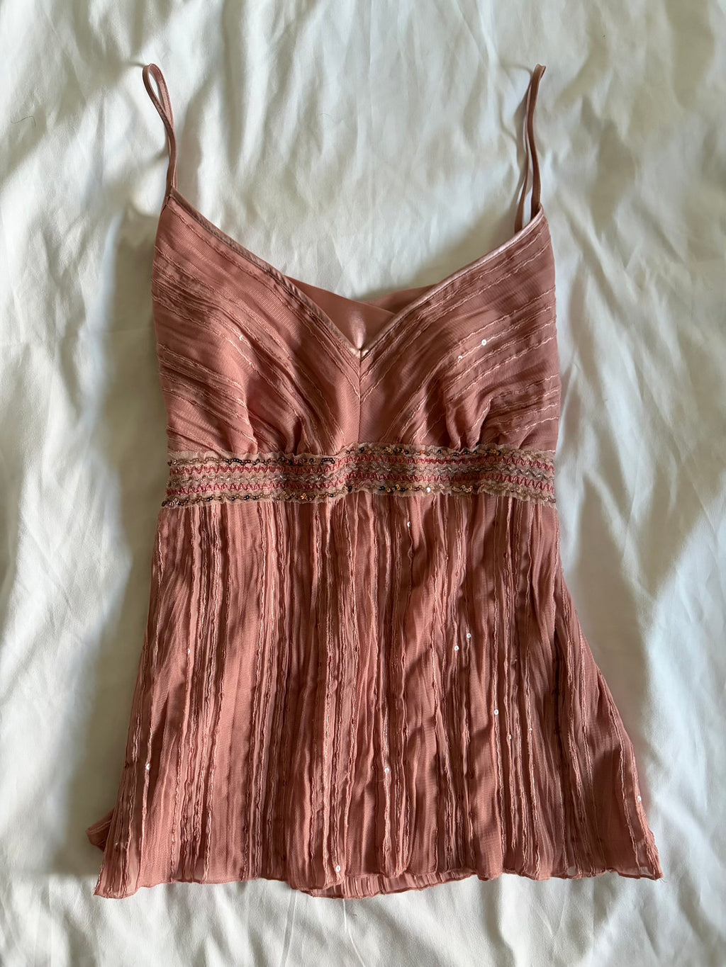 Vintage Y2K dusty pink cami with underbust sequin detail and sequins all over