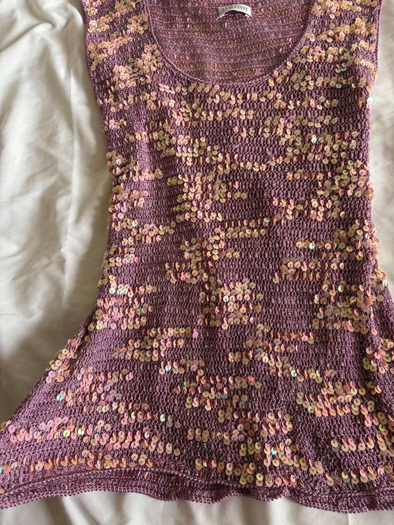 Vintage Y2K lilac and pink sequin crochet cami