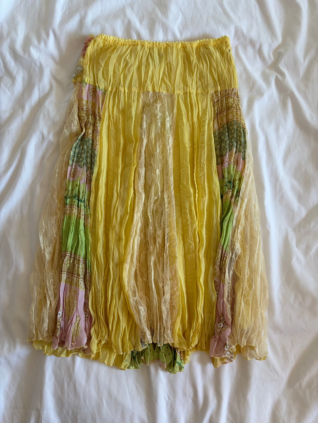 Vintage Y2K rare yellow fairy patchwork style midi skirt with sequins