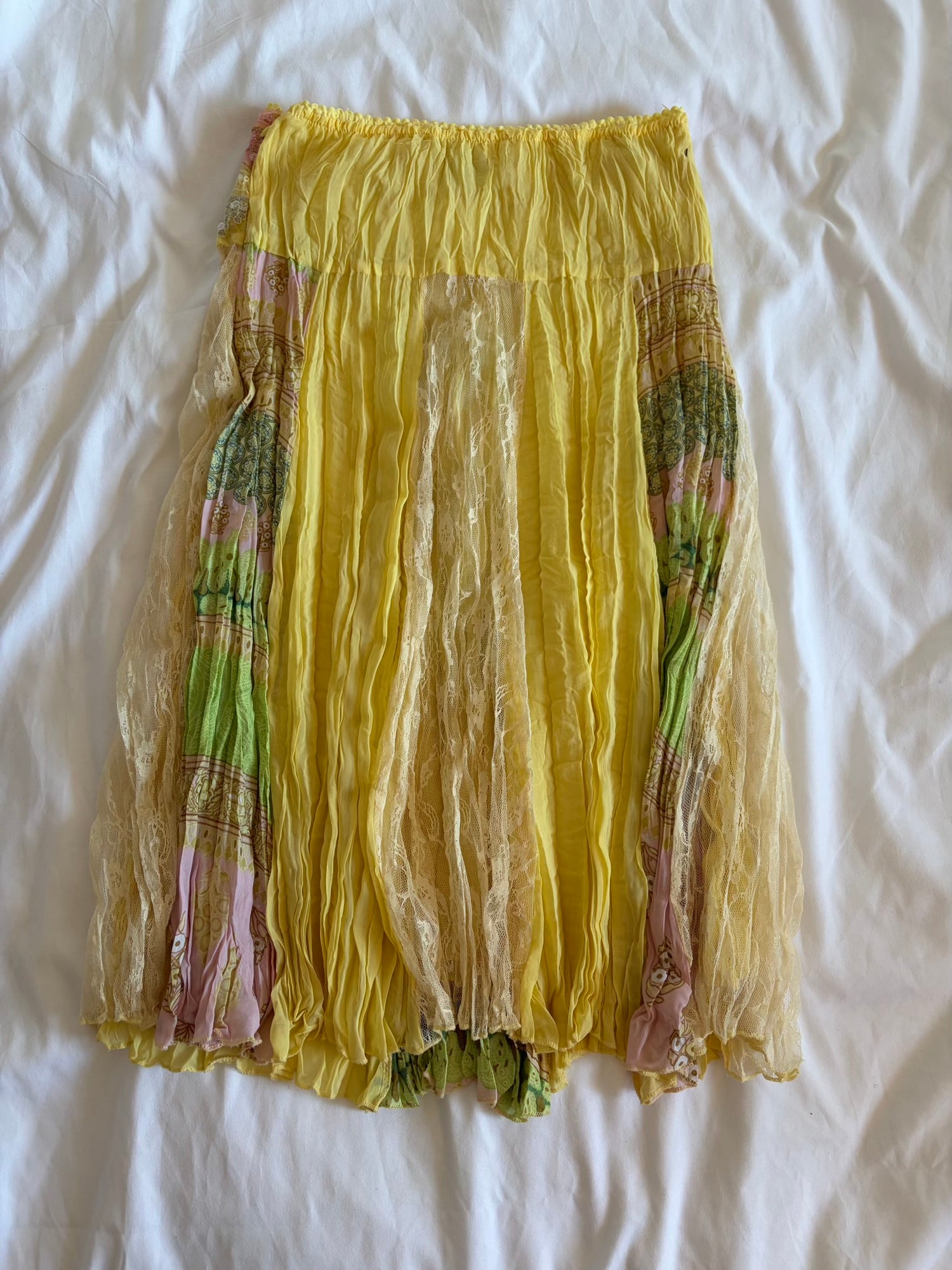 Vintage Y2K rare yellow fairy patchwork style midi skirt with sequins