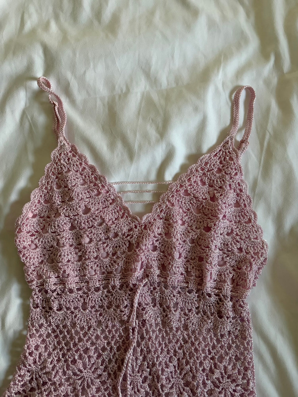 Vintage Y2K baby pink crochet silver sparkly cami