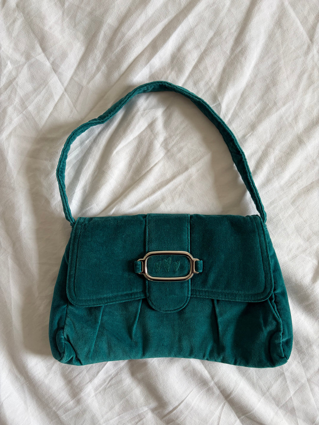 Vintage 1990s Per Una Teal Bag with Silver Buckle Detail