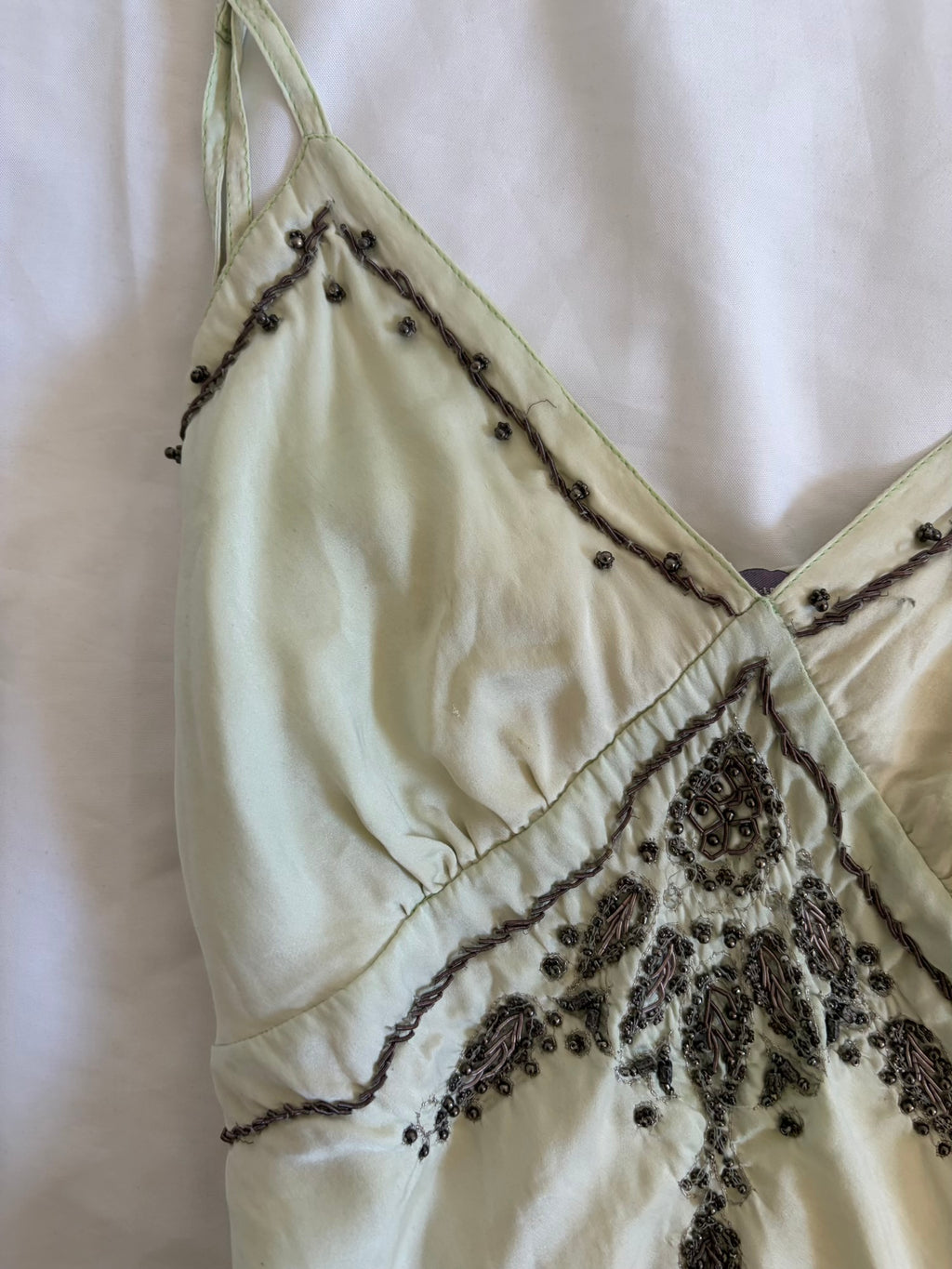 Vintage 1990s Mint Green Silk Cami with Embellishment and Beads