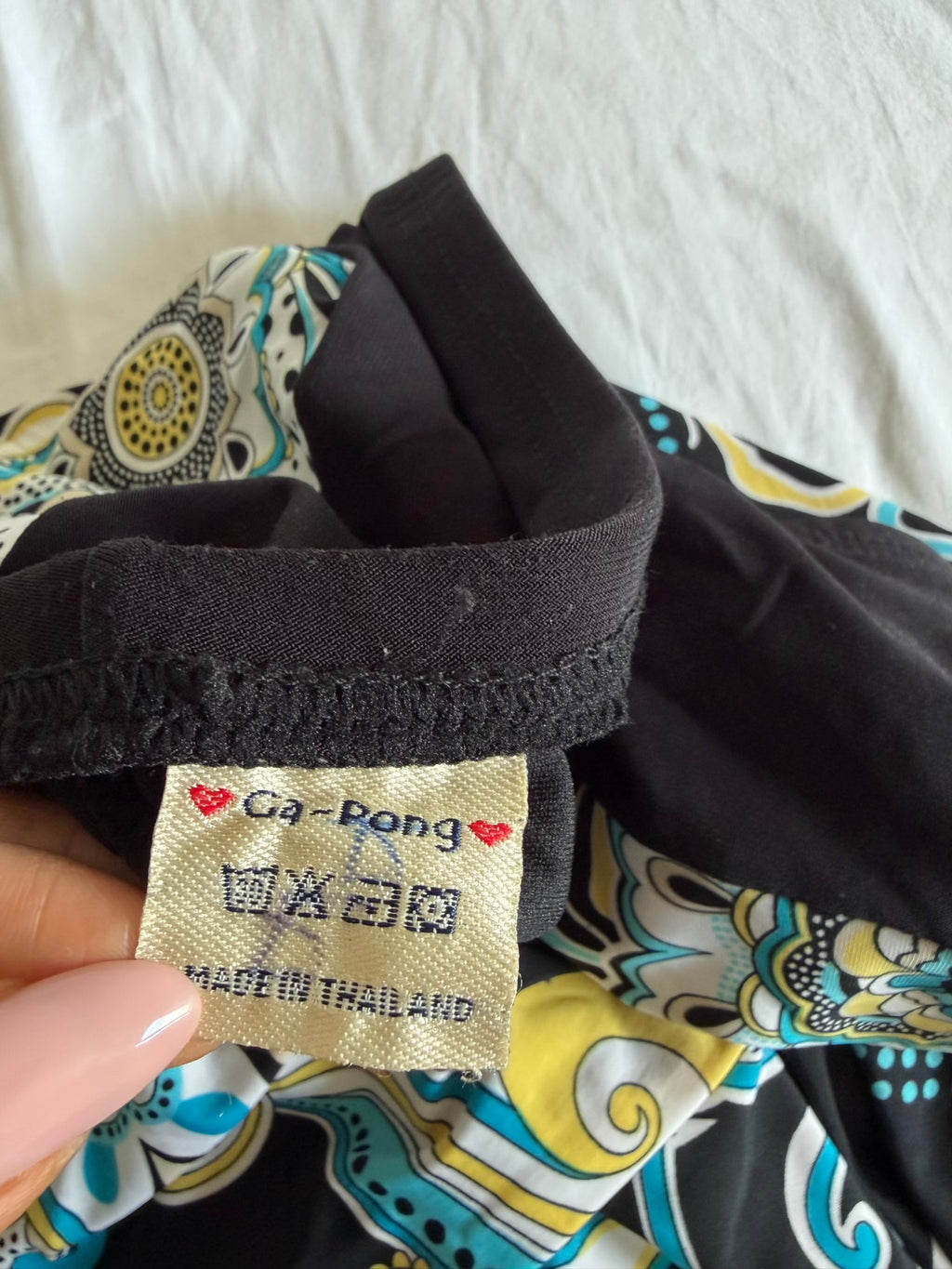 Vintage Y2K Black Midi Skirt with Blue and Yellow Florals and Polka Dots