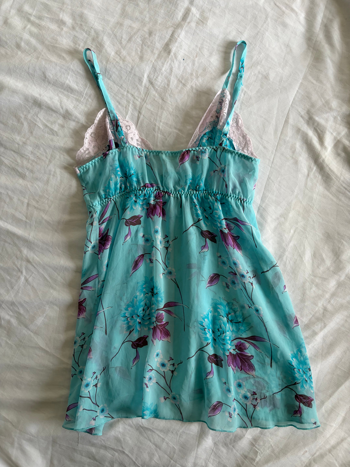 Vintage 2000s Blue Floral Tie-Bust Lace Cami