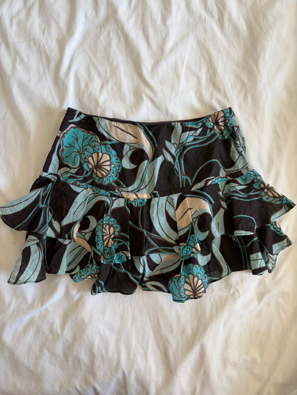 Vintage Y2K brown and turquoise floral rara mini skirt