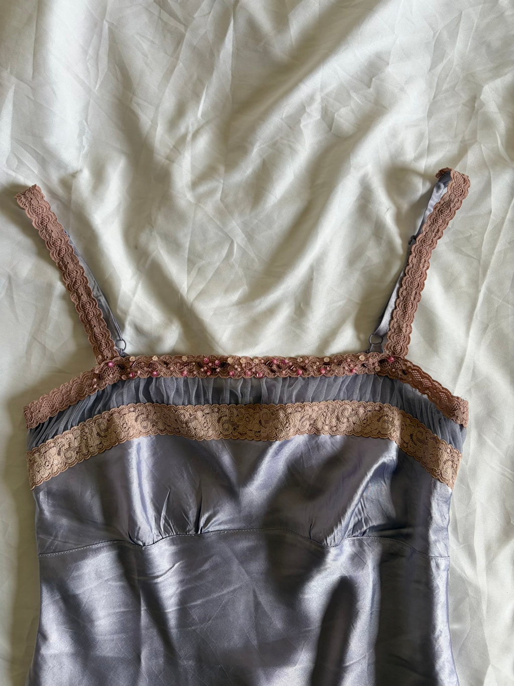 Vintage Y2K Knickerbox Lilac Cami with Lace Detailing, Sequins and Beading