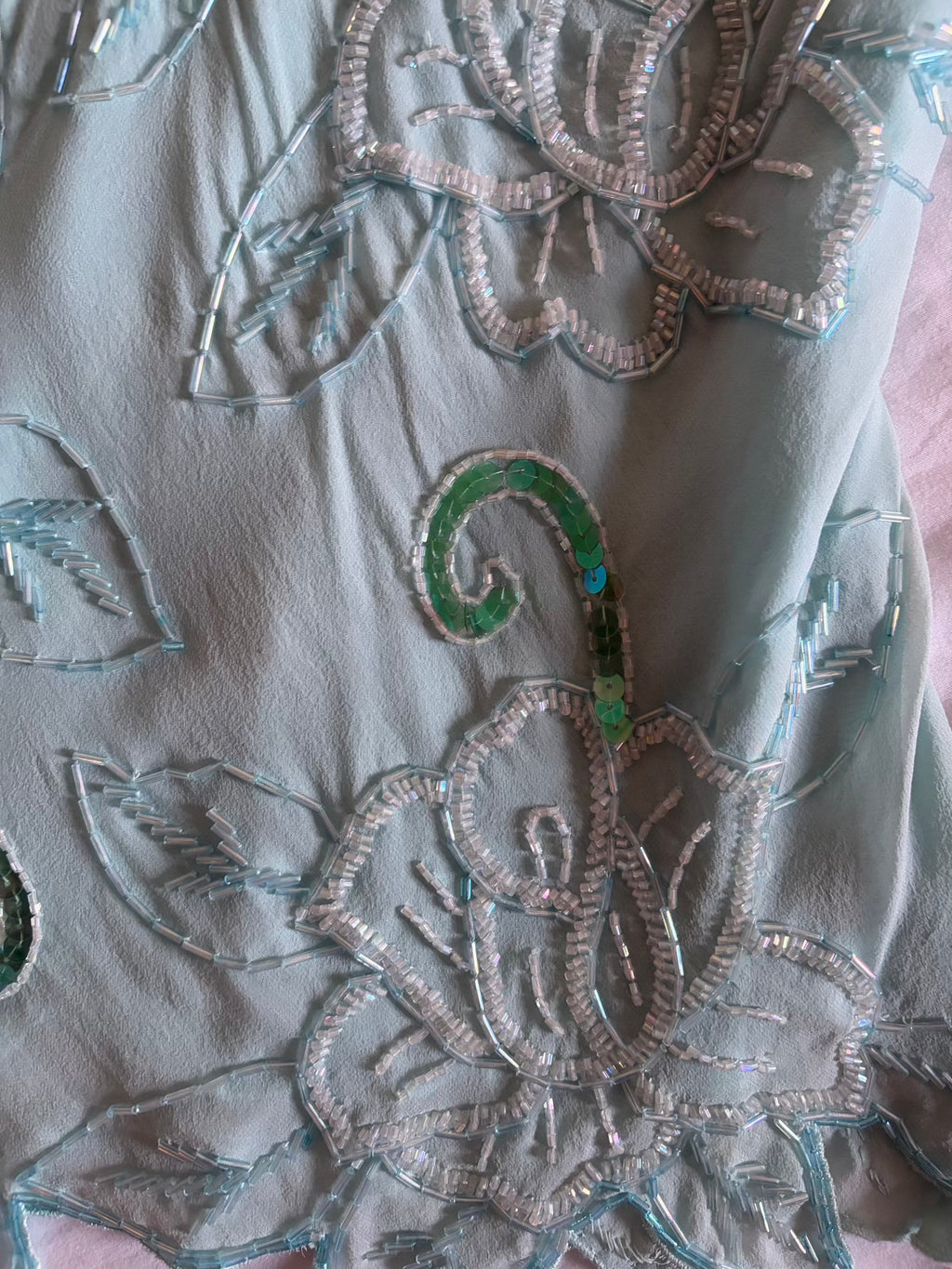 Vintage 2000s Silk Turquoise Heavily Beaded and Sequin Blouse