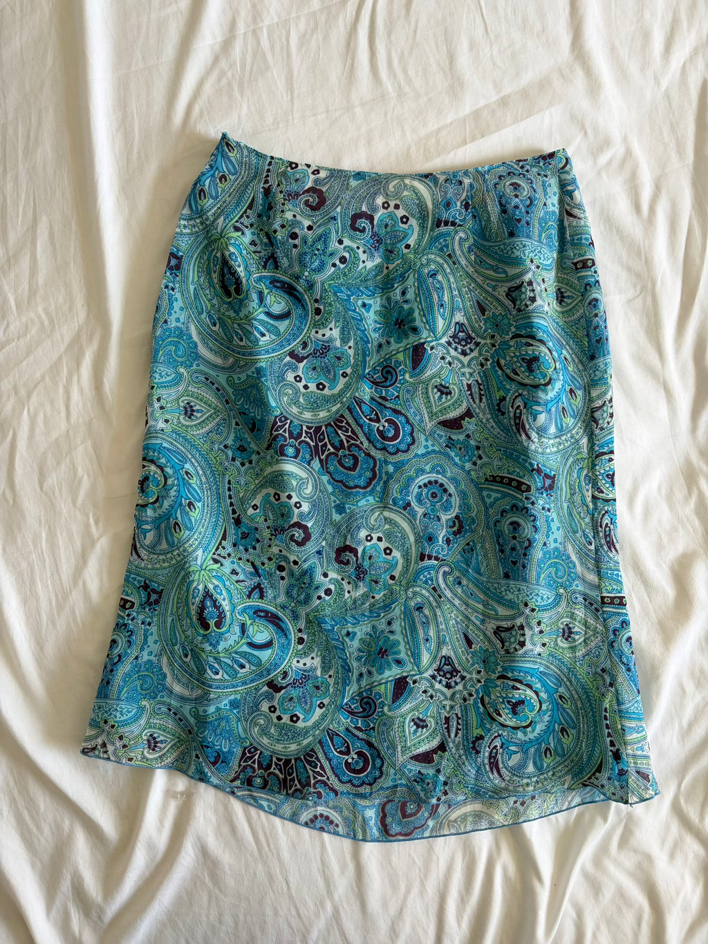 Vintage Y2K Blue and Green Paisley Midi Skirt