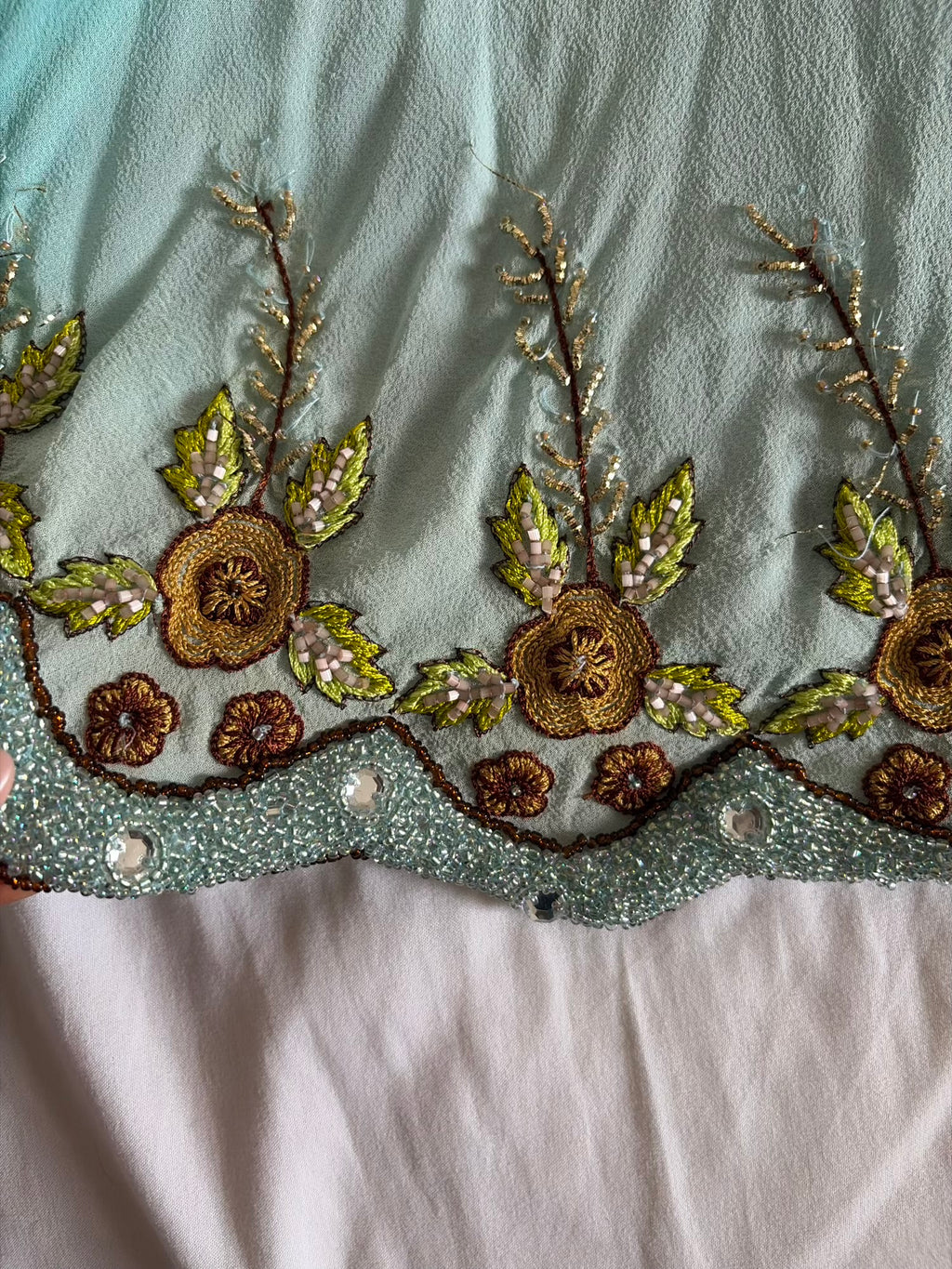 Vintage Y2K Aftershock Silk Ombre Turquoise Sequin and Beaded Top