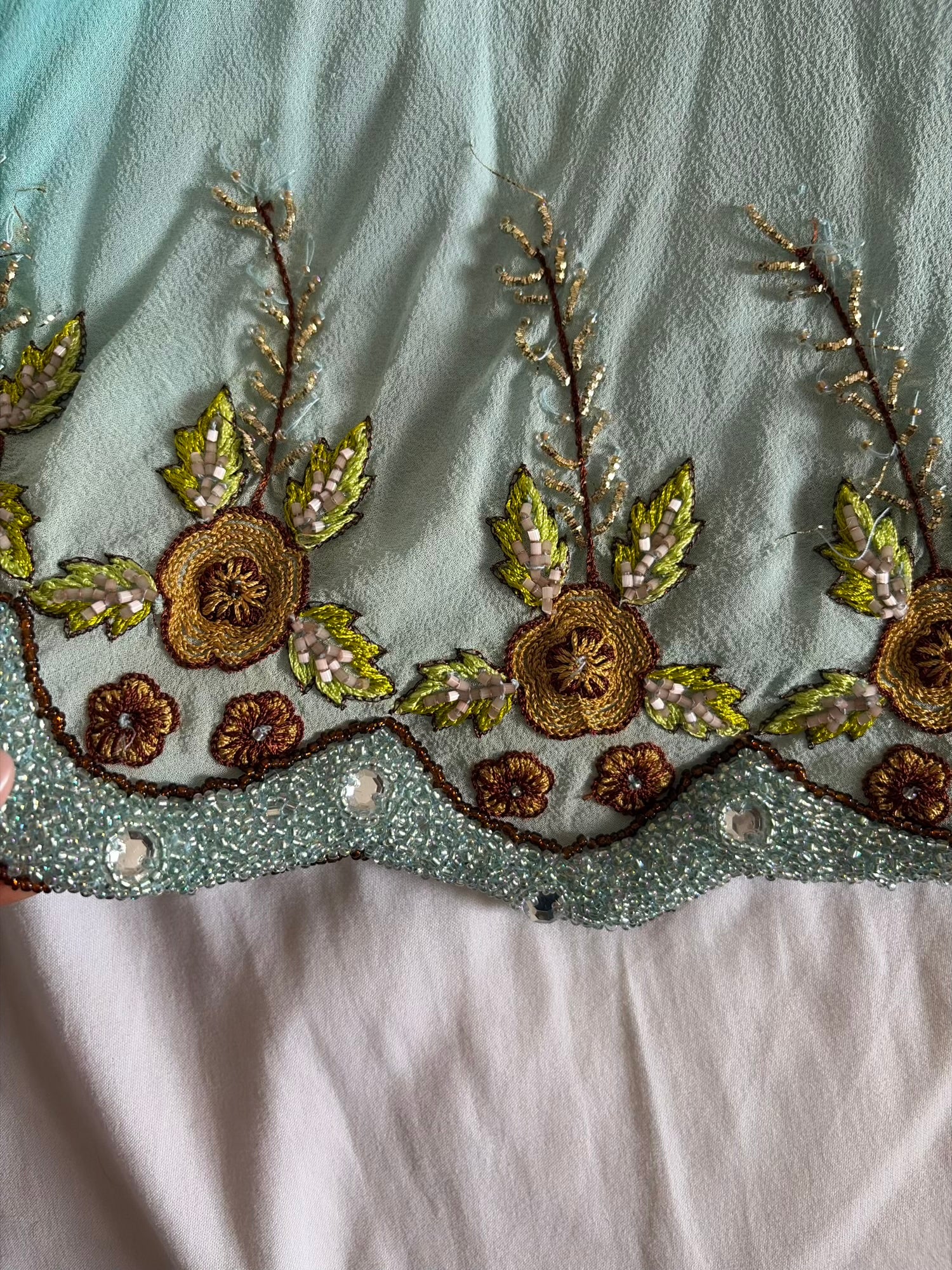 Vintage Y2K Aftershock Silk Ombre Turquoise Sequin and Beaded Top