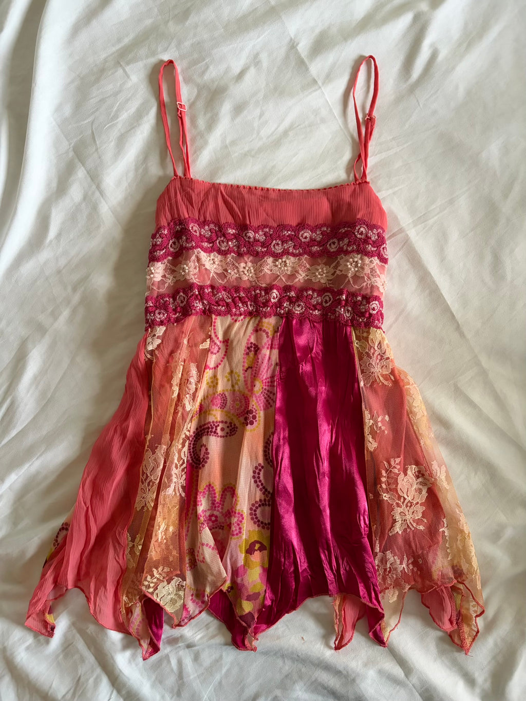 Vintage 2000s Pink Patchwork Cami with Handkerchief Hem