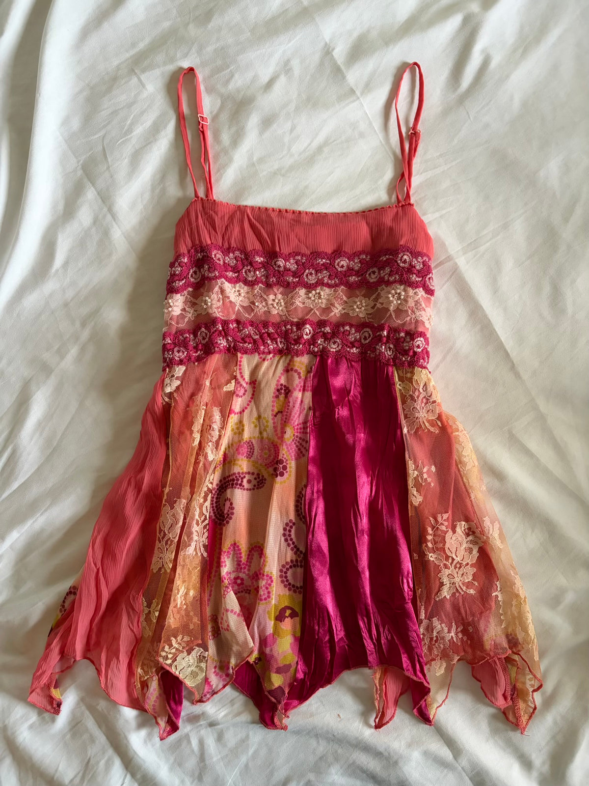 Vintage 2000s Pink Patchwork Cami with Handkerchief Hem