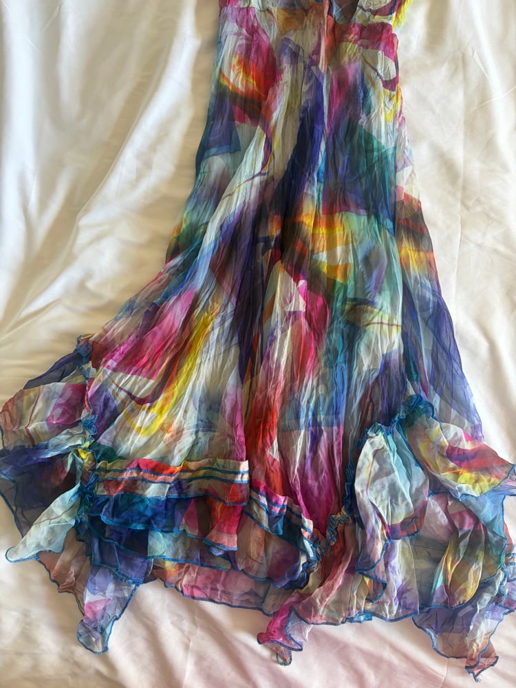 Vintage 2000s French Watercolour Fairy Dress with Handkerchief Hem