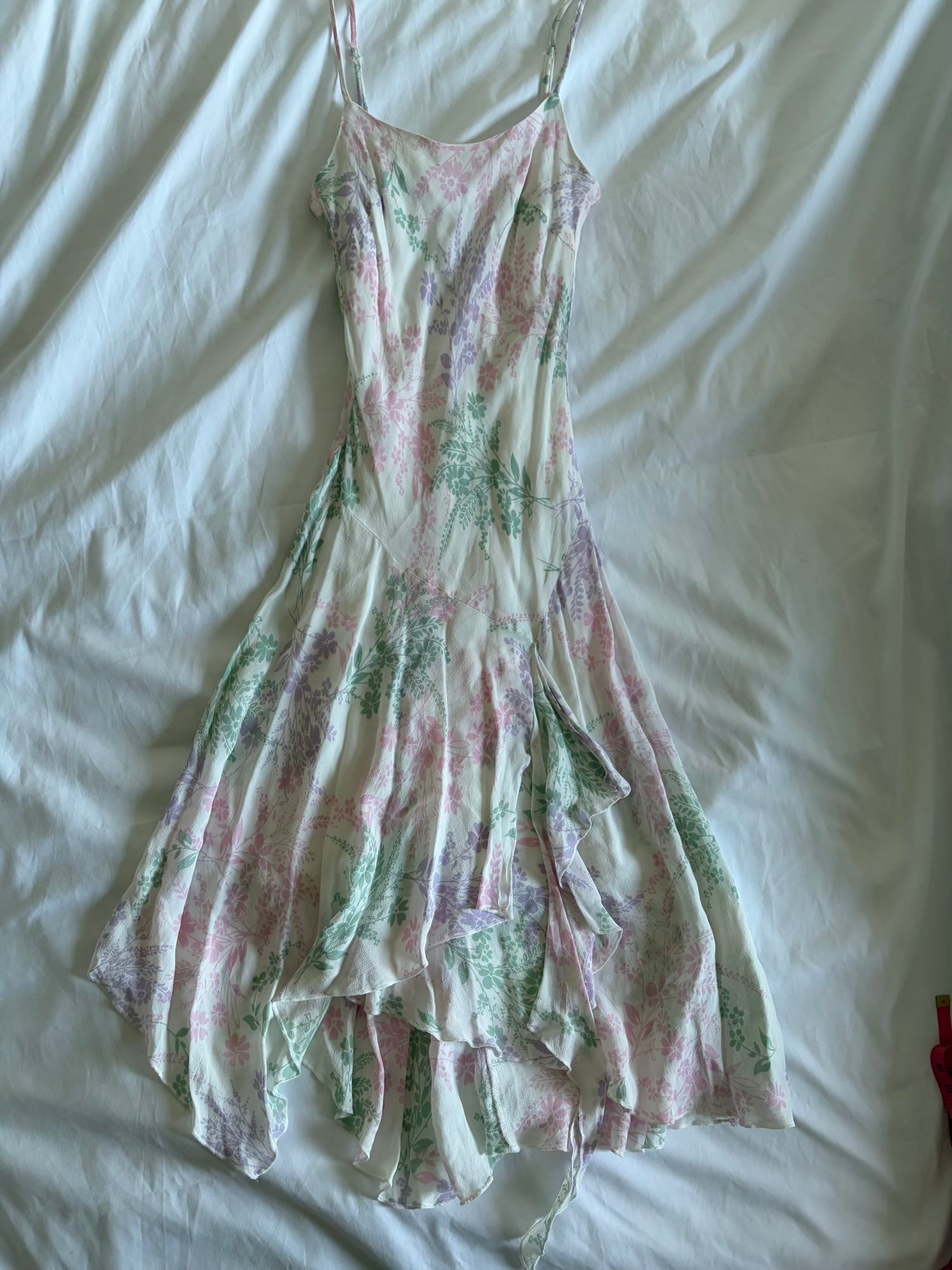 Vintage Y2K white floral asymmetrical hem fairy dress with pastel florals