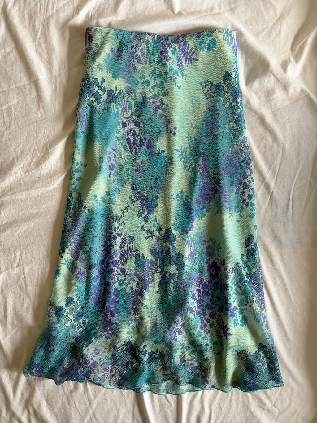 Vintage Y2K Blue Floral Floaty Fairy Sparkly Midi Skirt