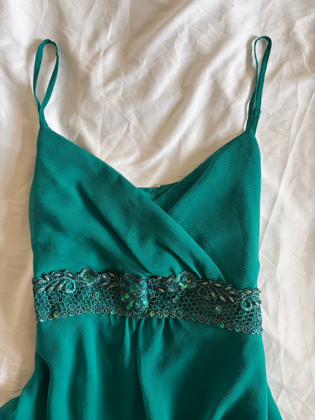 Vintage Y2K Teal Cami with Embellished Underbust Detail with Beads and Sequins