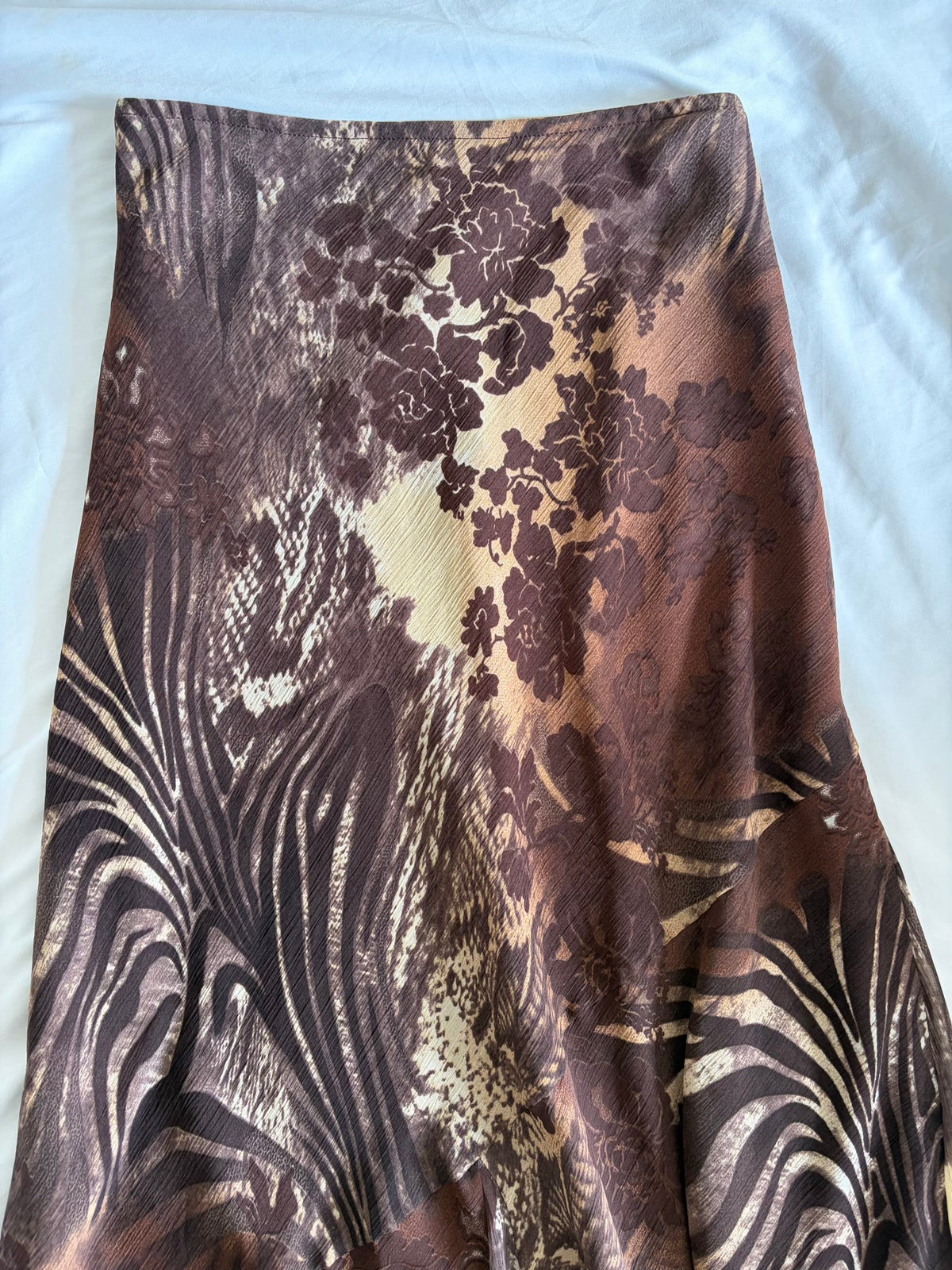 Vintage 1990s Brown Floral and Animal Print Floaty Skirt