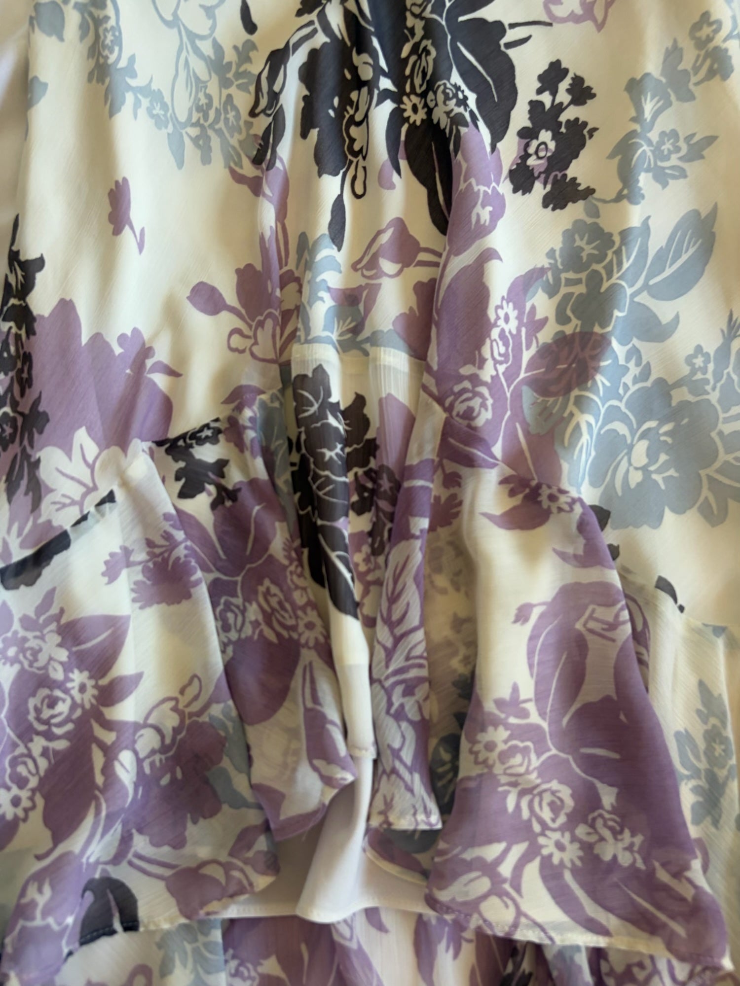 Vintage Y2K cream blue and purple floral floaty midi skirt