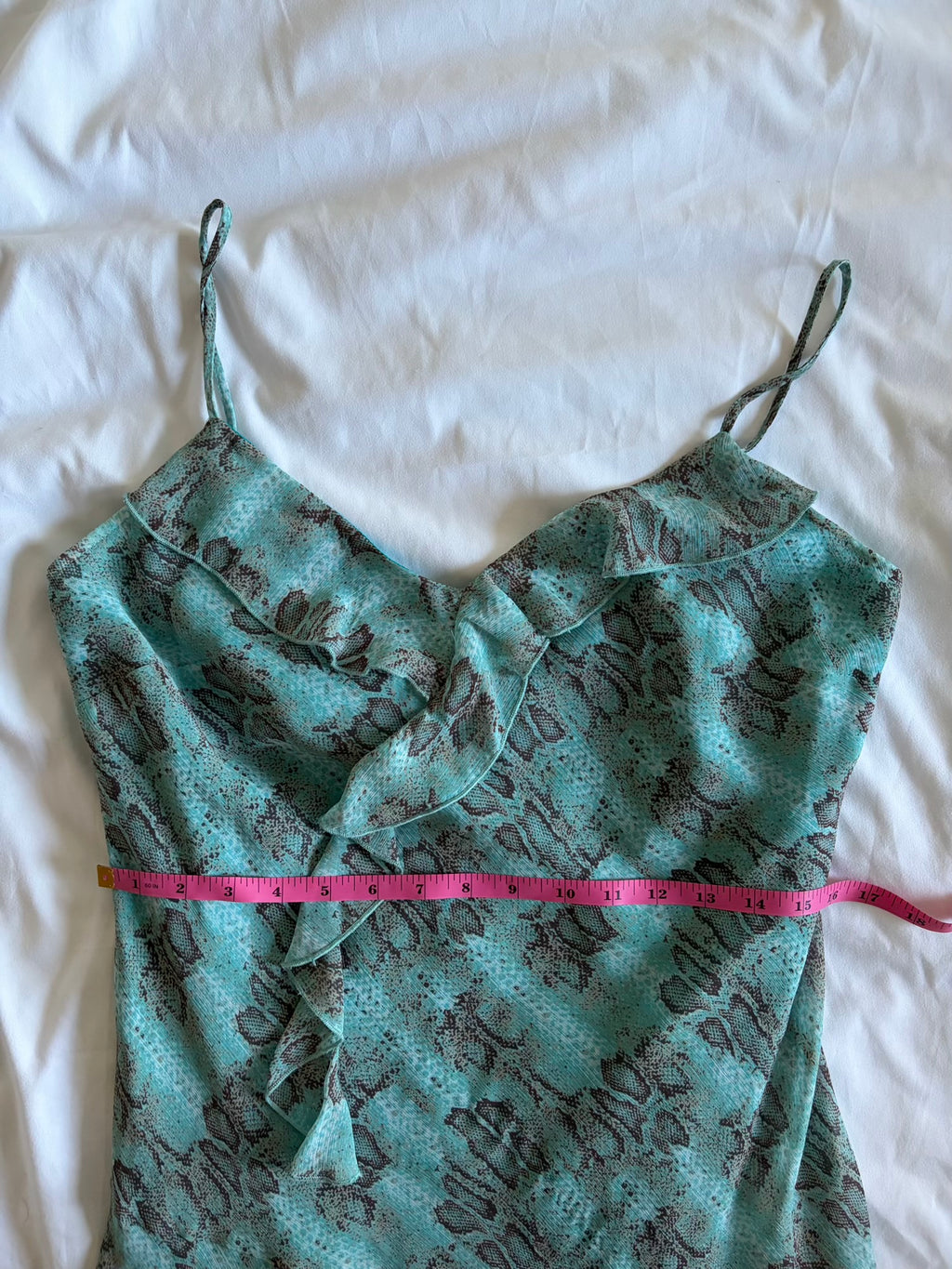 Vintage blue snake print midi fairy dress with floaty fairy hem